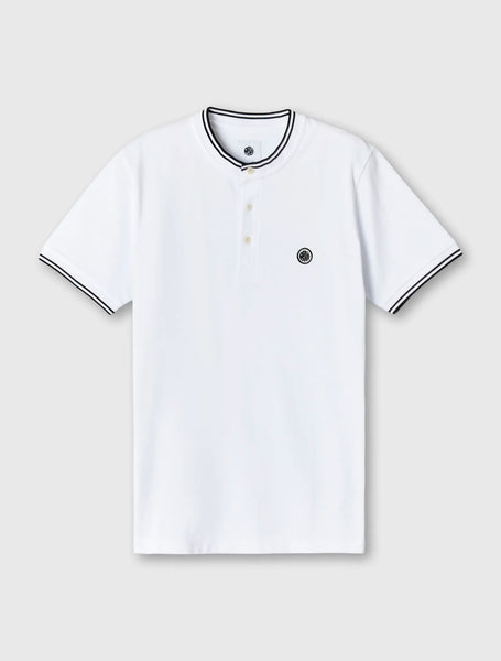 Pretty Green Allesley Tipped Grandad Polo-white