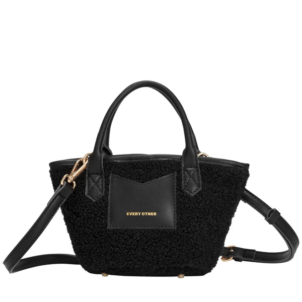 Every Other 12037 Medium Bucket Style Sherpa Bag In Black