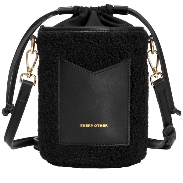 Every Other 12038 Drawstring Cylinder Sherpa Bag In Black