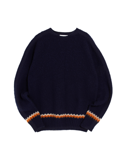 YMC Suedehead Zig Zag Crew Knit - Navy