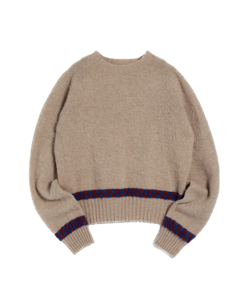 YMC Jets Checker Crew Knit - Ecru