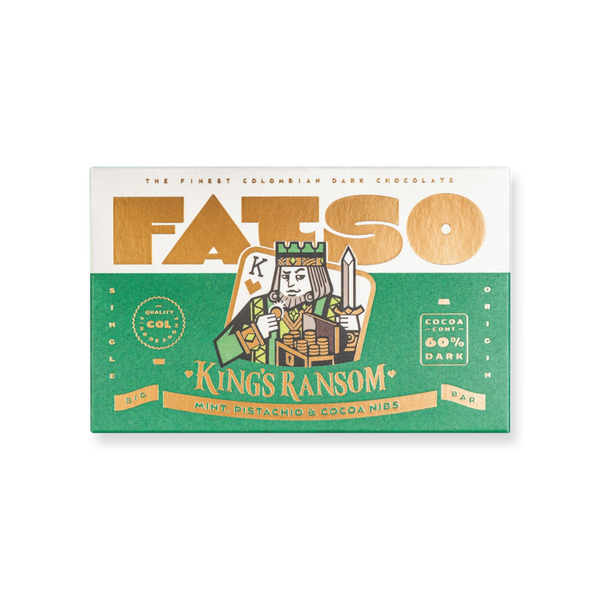 Fatso King’s Ransom Dark Chocolate Bar - Mint, Pistachio & Cocoa Nibs