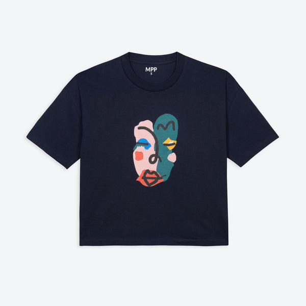 Miss Pompom Navy Abstract T-shirt