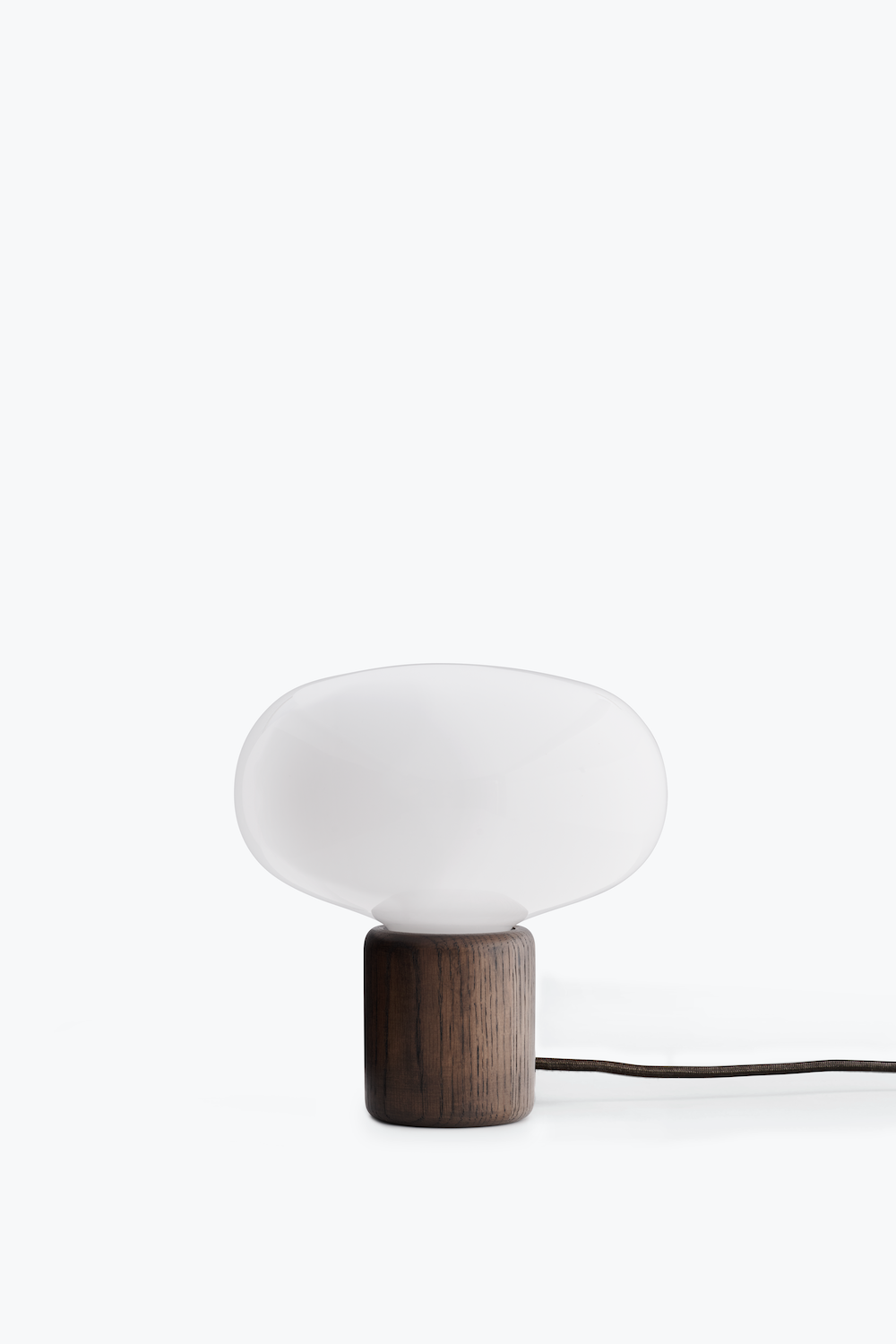 New Works  White Opal Glass Karl Johan Table Lamp with Smoked Oak 