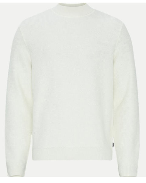 Hugo Boss Boss - H-derano Open White Mock Neck Sweater In Textured Wool Blend 50519622 131