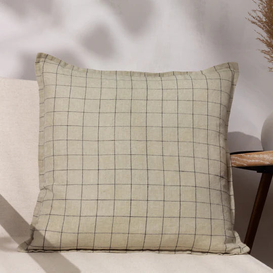 Persora Linen Grid Check Cushion In Stone