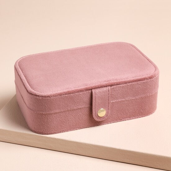 Lisa Angel Rose Pink Velvet Rectangular Travel Jewellery Case