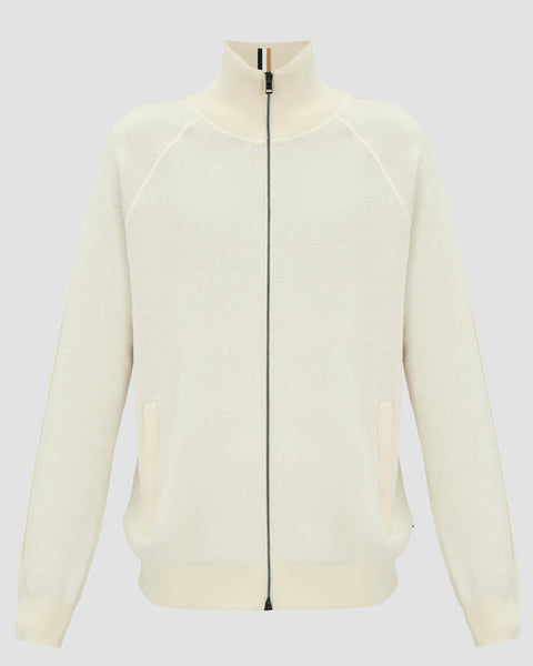 Hugo Boss Boss - H-domico Full Zip Cardigan In Cotton & Virgin Wool In Open White 50519629 131