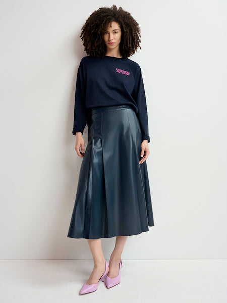 Essentiel Antwerp Geeuw Faux Leather Skirt - Navy