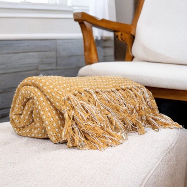 Persora Pale Ochre And White Throw