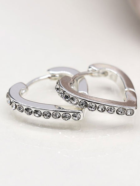 POM Silver Plated Crystal Edged Heart Hoops