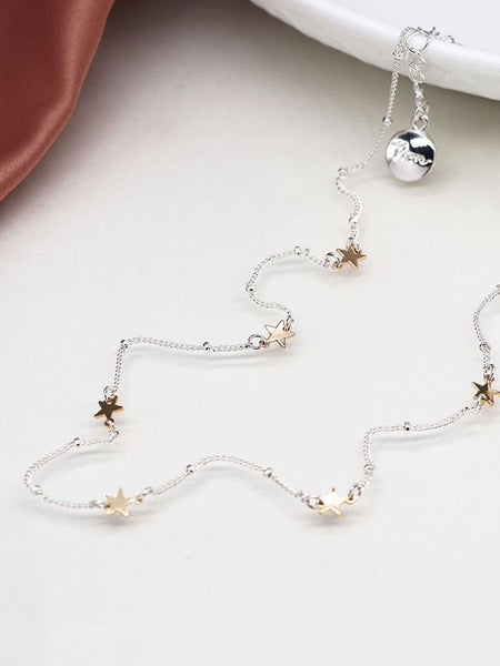 POM Silver Plated Fine Chain Necklace With Faux Gold Stars