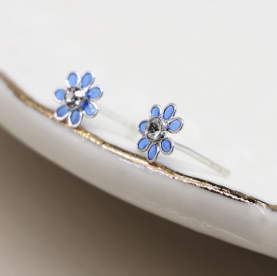  POM Jewellery Blue Flower Stud Earrings