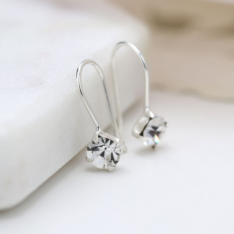  POM Jewellery Silver Crystal Drop Earrings