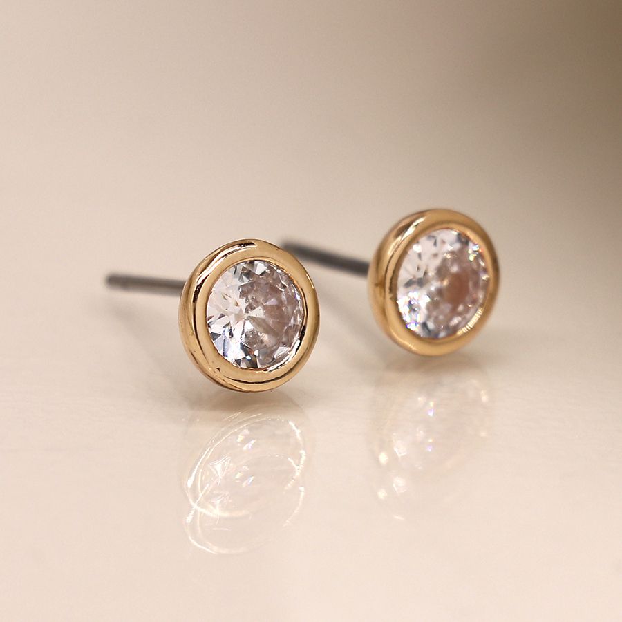  POM Jewellery Gold Plated Crystal Round Stud Earrings