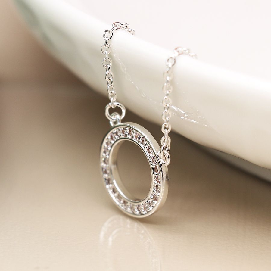  POM Jewellery Silver Plated Crystal Hoop Pendant Necklace Set 