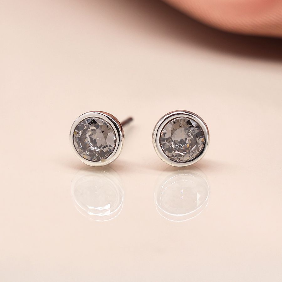  POM Jewellery Silver Plated Crystal Round Stud Earrings