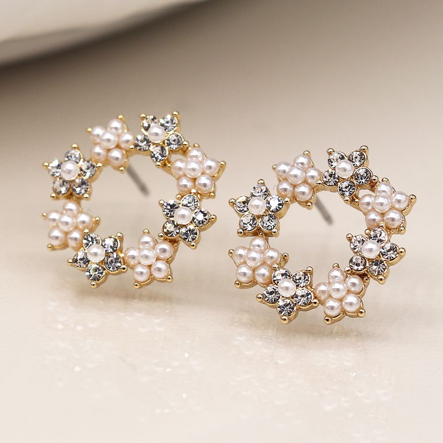  POM Jewellery Gold Plated Floral Circle Stud Earrings