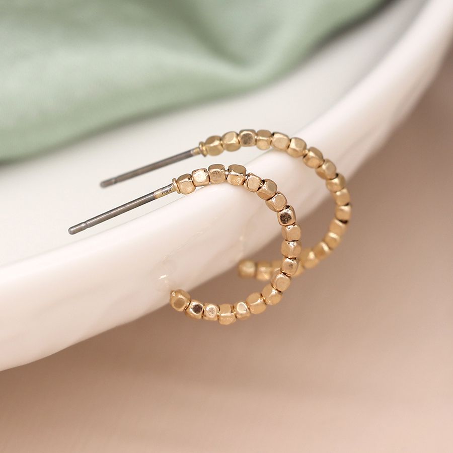  POM Jewellery Gold Plated Tiny Cube Hoop Earrings