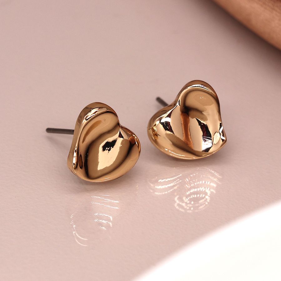  POM Jewellery Gold Plated Wavy Heart Stud Earrings