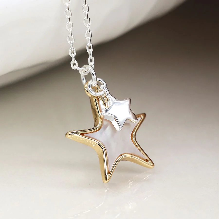  POM Jewellery Sliver Plated Double Star Necklace