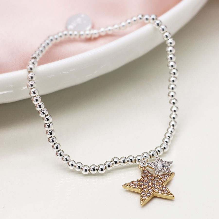  POM Jewellery Silver Plated Bead Double Star Bracelet