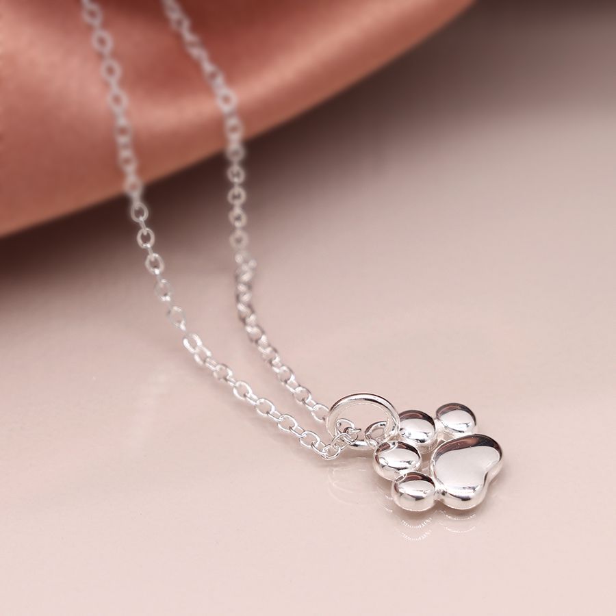  POM Jewellery Tiny Sterling Silver Paw Printed Necklace