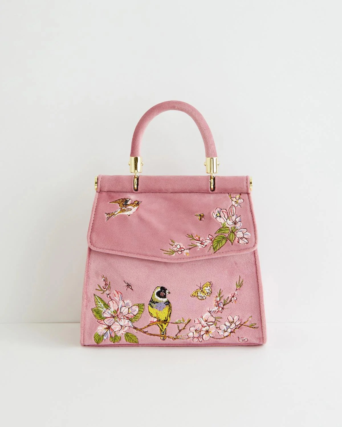 Fable England Morning Song Bird Embroidered Mini Pink Tote