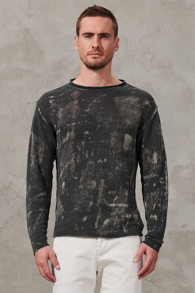 Transit Sponged Effect Cotton/linen L/s T-shirt Charcoal