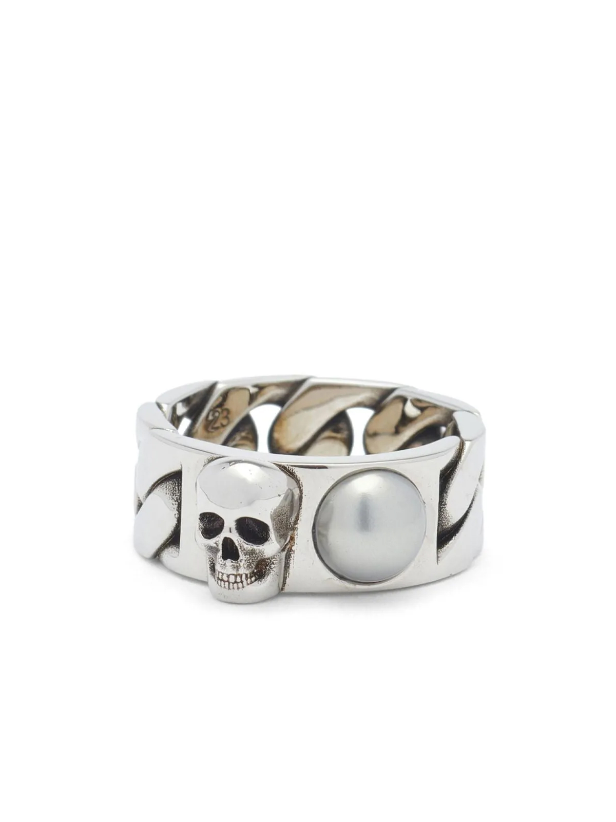 Alexander McQueen  Pearl Skull Chain Ring