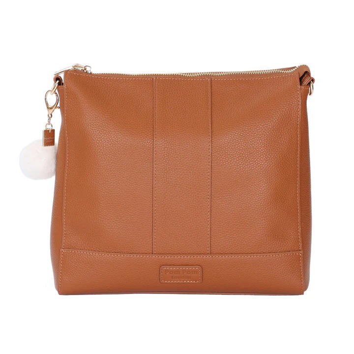 Pom Pom London Westminster Leather Messenger Tote Bag - Tan