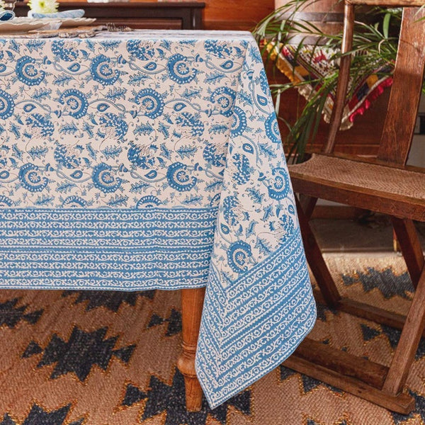 Faro Home Suzani Blockprint Tablecloth-blue