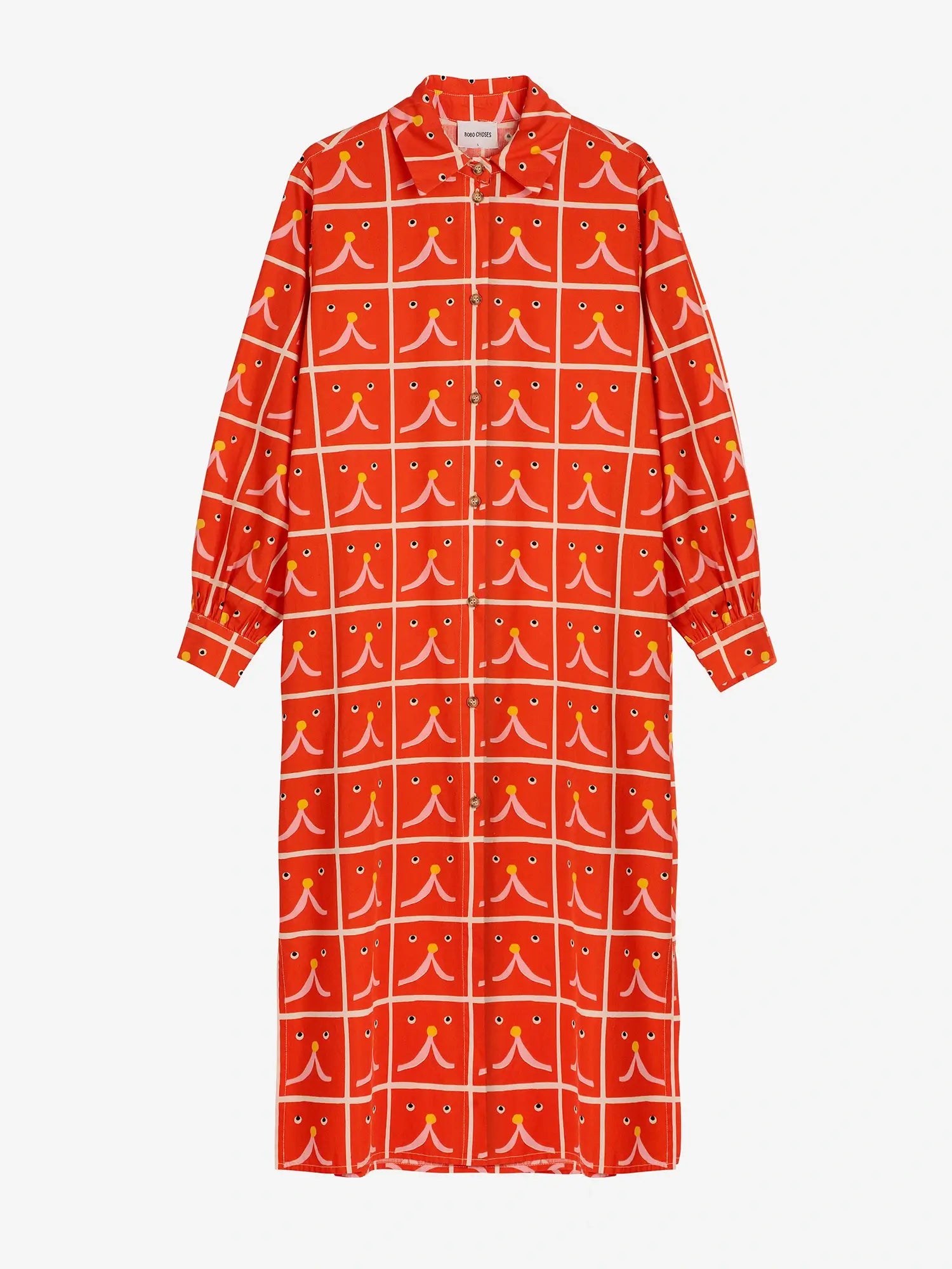 Bobo Choses Abstract Cat Smile printed shirt dress