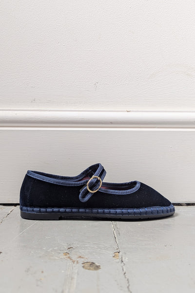 Flabelus Molly Navy Velvet Mary-jane Shoes