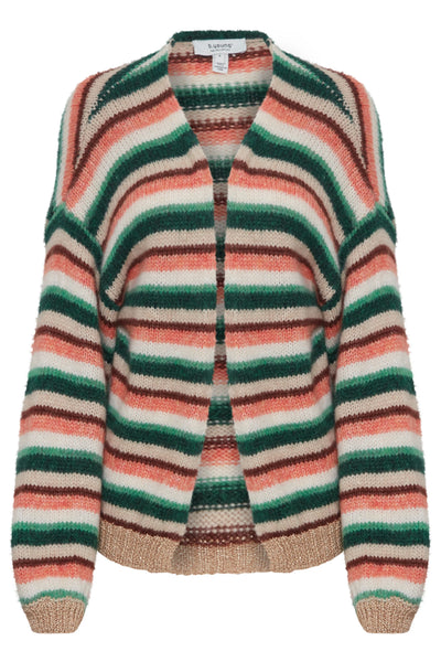 b.young Onero Striped Cardigan In Foliage Green Mix