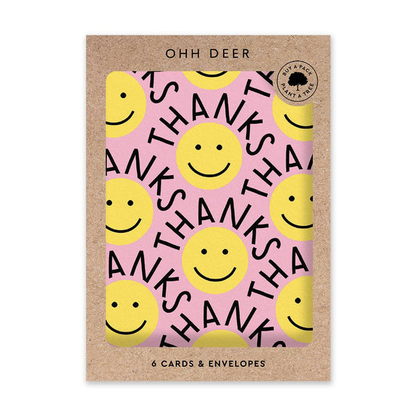 Ohh Deer UK + EU Yellow Smiley Thank You Card Set