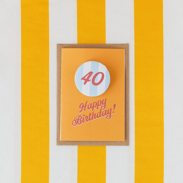 Oh Squirrel Age09-cc-40 Any Age Birthday Badge Card - Mustard Card With Blue + Red Badge