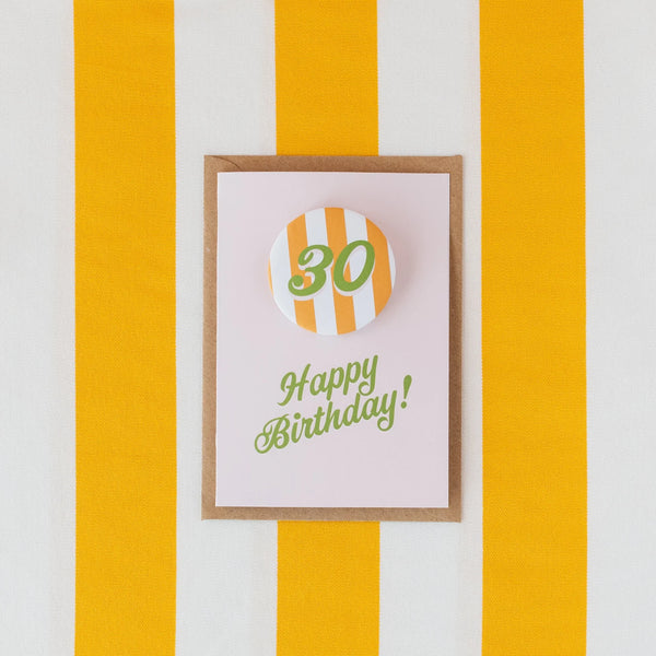 Oh Squirrel Age12-cll-30 Any Age Birthday Badge Card - Pink Card With Mustard + Green Badge