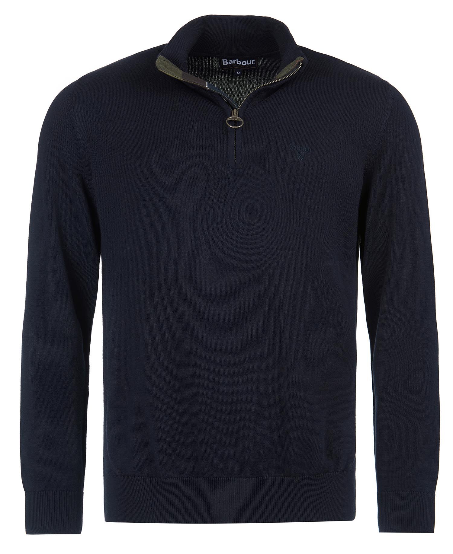 Barbour Pima Cotton Tartan Trim Half Zip Navy