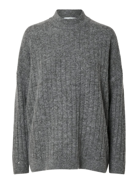 Selected Femme Slfmaline Medium Grey Melange Knit High Neck Jumper