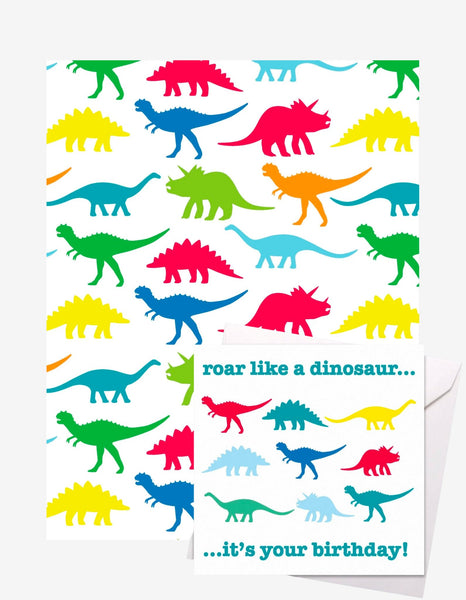 Toby Tiger Dino Gift Wrap + Card (birthday) Bundle