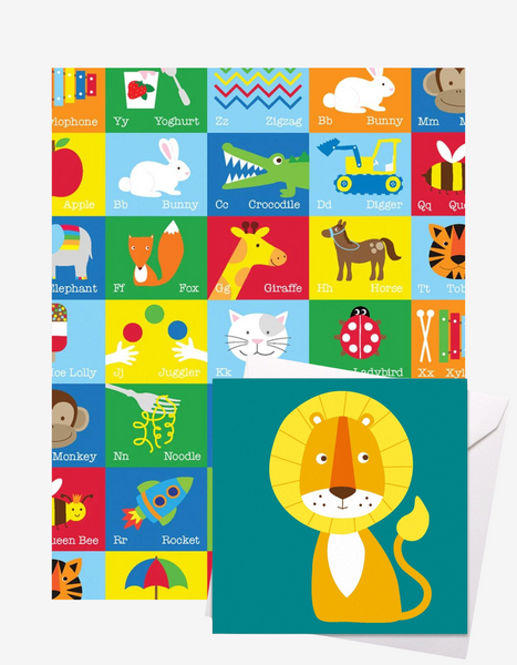 Toby Tiger Alphabet Gift Wrap + Card (birthday) Bundle