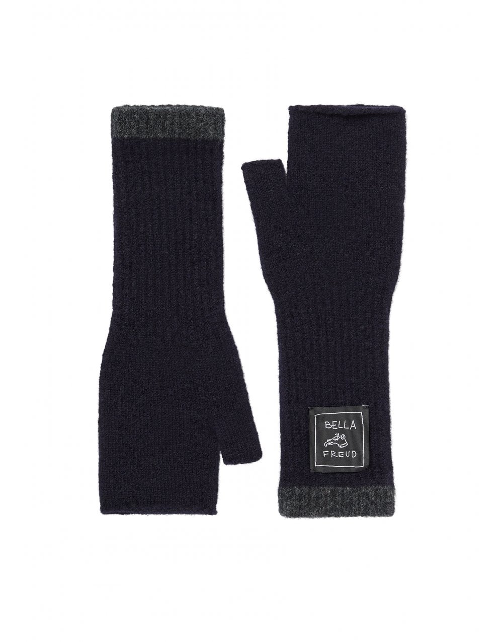 Bella Freud  Knitted Stamp Logo Fingerless Gloves Size: OS, Col: Navy