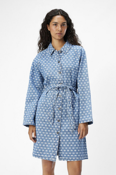 Object Hedda Medium Blue Patterned Denim Dress