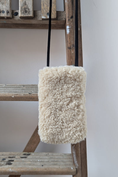 Leon & Harper Ostende Ecru Faux-fur Phone Pouch