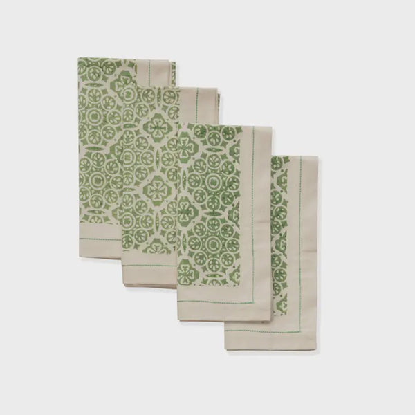 Sustainable Threads Mosaic Sage Set Of 4 Block-print Napkins