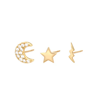 Scream Pretty  Celestial Set Of 3 Single Stud Earrings By Gold