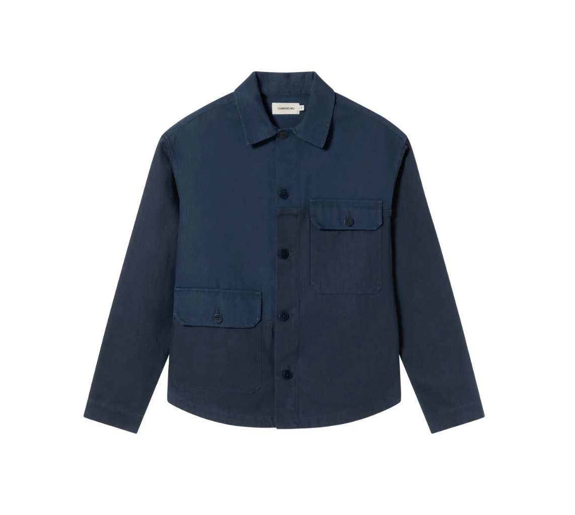 Thinking Mu Blue Night Herringbone Carmy Jacket