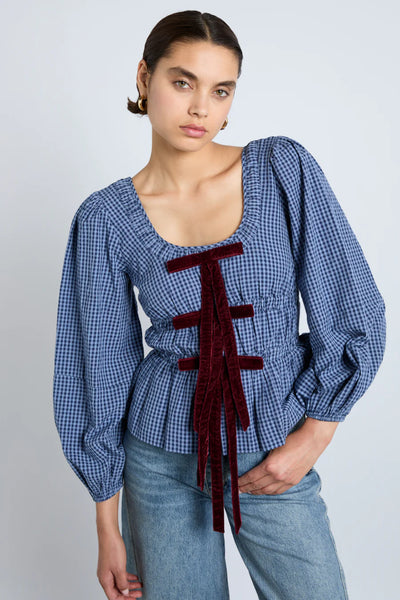 Damson Madder Damson Madder Dakota Blouse In Blue Check