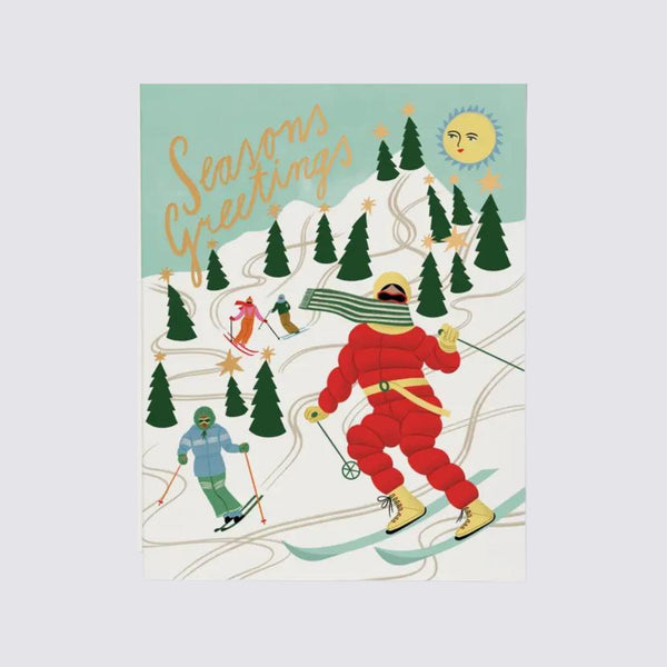 Red Cap Snowy Slopes Holiday Card